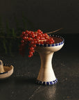 hand made dessert bowl with hand painted blue design