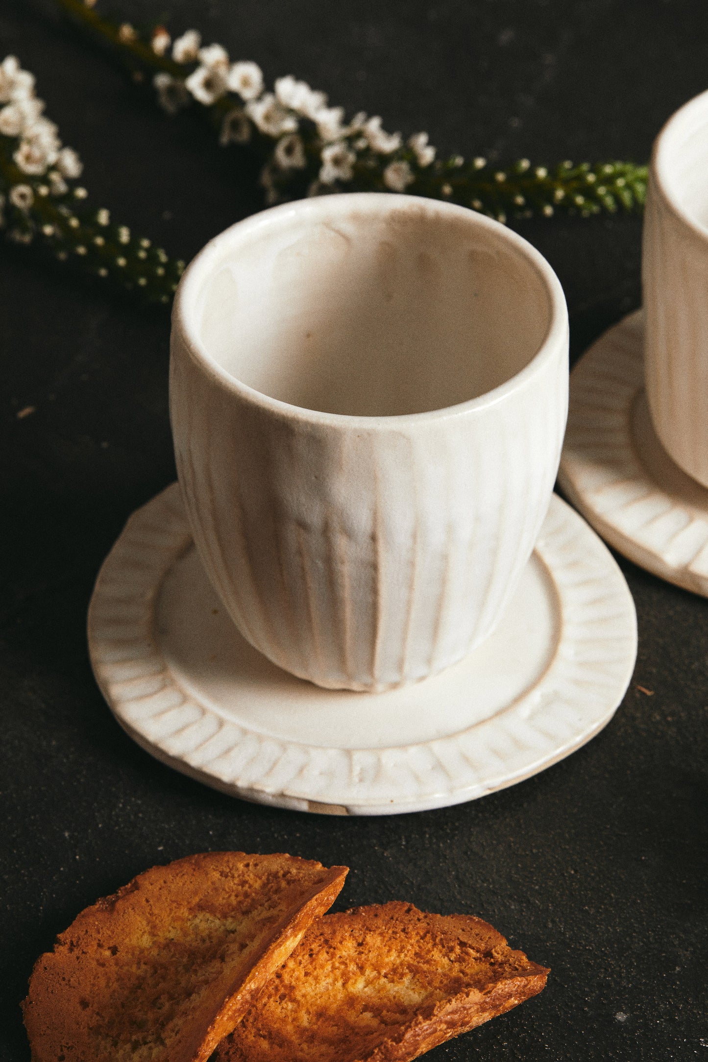 stoneware white cup and plate 